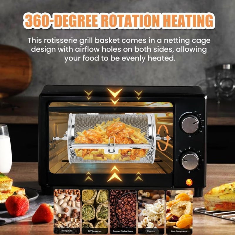 Grilldent Rotatable Grilled Cage Air Fryer Oven Basket,360 Degree Heating Rotating Cages Rotisserie Basket for Baking Nuts, Coffee Beans, Peanut or BBQ Roaster Tool, Food Grade Stainless Steel (130mm*195mm) - Image 5